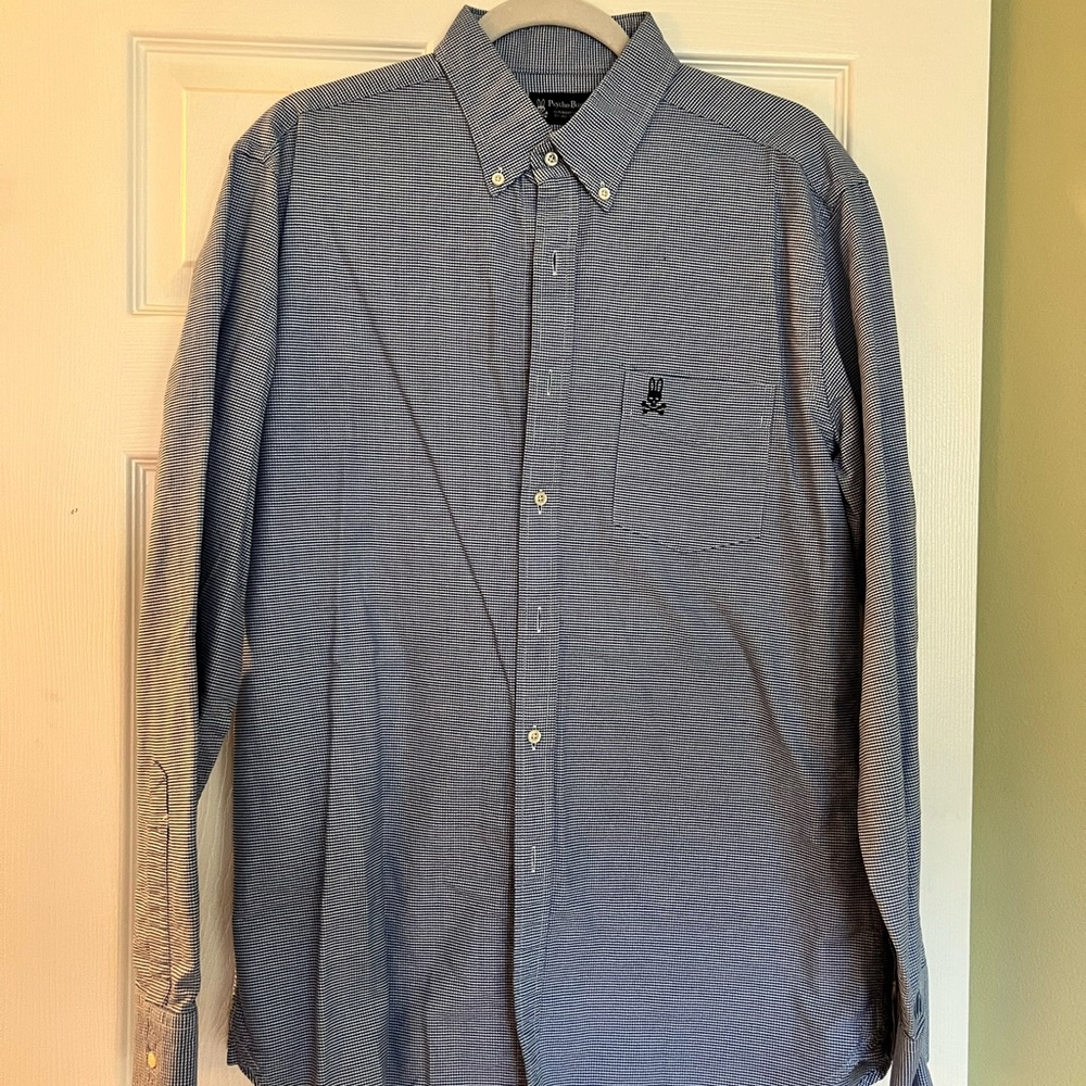 Psycho Bunny Blue & White Long sleeve Button down